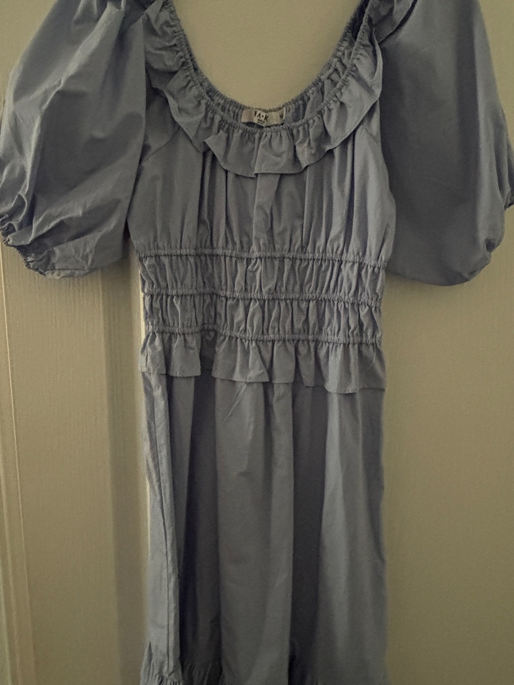 Smocked Puff-Sleeve Dress - Light Blue